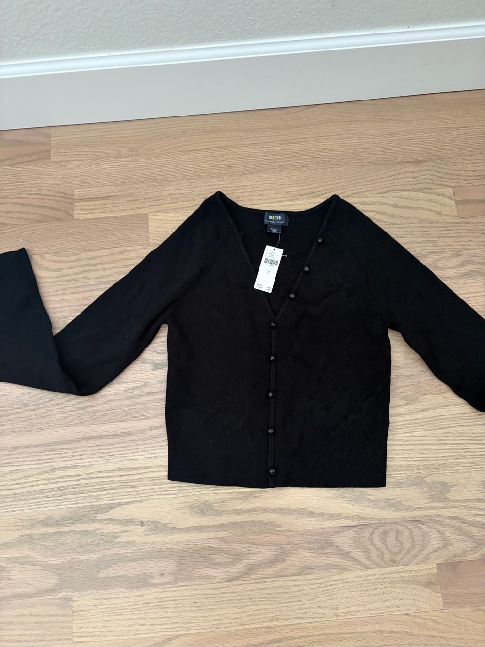 Maeve Black Button-Front V-Neck Cardigan